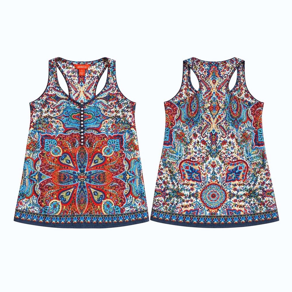 Sundance Silk Blend Tank Top S Multicolor Boho Paisley Racerback Southwestern